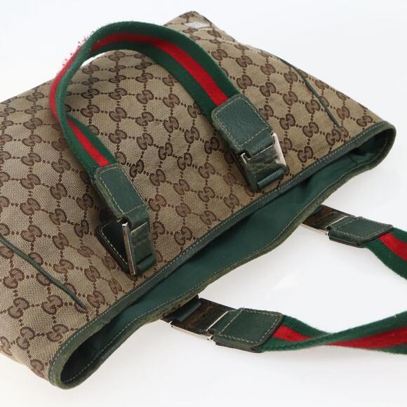 GUCCI GG Canvas Web Sherry Line Tote Bag Beige Green Red - Picture 6 of 13